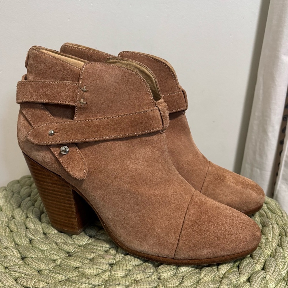 Rag & Bone Harrow Tan/Nude Suede Slip On Block Heel Booties